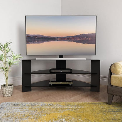 AVF Transitional Wood and Glass Vico TV Stand for TVs up to 55" in Black - LeafyLoom