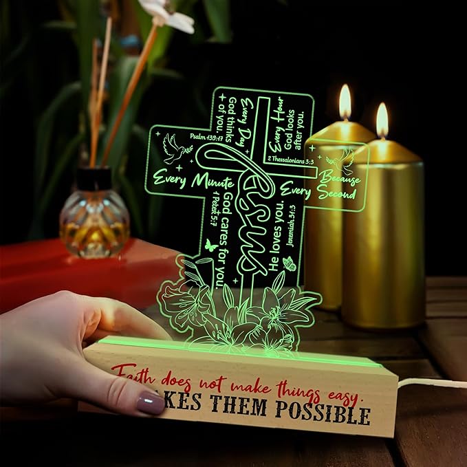 Jesus Christian 3D Illusion Light Gift for Women Men Prayers, Inspirational Gift for Daughter Son Friends Family on Birthday, Religious Gift, Christian Night Light Decor for Home Table Deskt - LeafyLoom