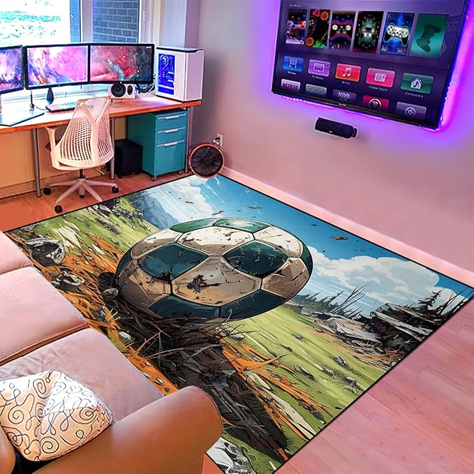 Football Rug for Boys Bedroom - Kids Rug Football Rug Basketball Rugs for Teen Boys Bedroom Football Carpet for Boys Bedroom Football Rugs for Boys Girls Sports Room,3'×5' - LeafyLoom