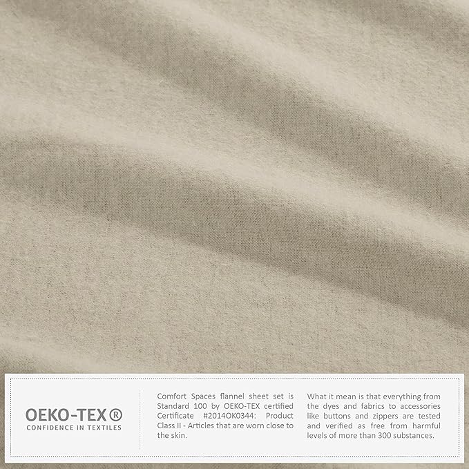 Comfort Spaces Cotton Flannel Breathable Warm Deep Pocket Sheets with Pillow Case Bedding, King, Tan Solid 4 Piece - LeafyLoom