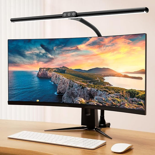 Hokone Desk Lamps for Home Office, 31.5" Wide Architect Desk Lamp with Clamp, Tall Office Lamp Dimmable, Black Desk Light with Timer, Bright Gooseneck Lamp for Workbench/Desktop - LeafyLoom