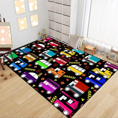 Car Play Mat Kids Rugs for Playroom Car Track Rug Kids Mat Construction Play Mat Car Play Rug Car Carpet for Kids Carpet for Bedroom Truck Rugs for Boys Room,Black 3'×4' - LeafyLoom