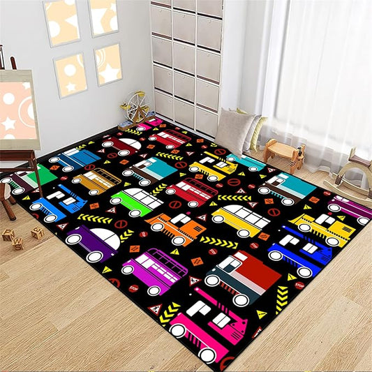 Car Play Mat Kids Rugs for Playroom Car Track Rug Kids Mat Construction Play Mat Car Play Rug Car Carpet for Kids Carpet for Bedroom Truck Rugs for Boys Room,Black 4'5''×6' - LeafyLoom