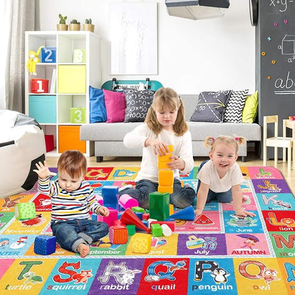 IMIKEYA Kids Play Rug Mat Playmat with Colorful Pattern, Playtime Collection ABC Alphabet, Seasons, Months, Fruit and Shapes Educational Area Rug for Kids Playroom Bedrooms, 78.7 x 59 Inch - LeafyLoom