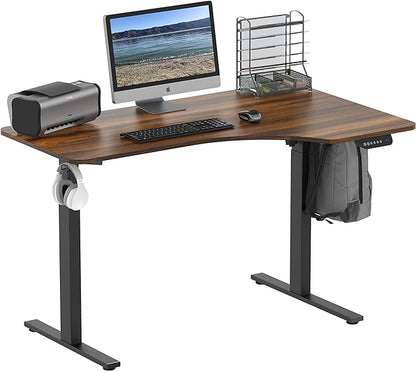 SHW 55-Inch L-Shaped Electric Height Adjustable L-Shaped Standing Desk with Right Facing Corner, Walnut - LeafyLoom