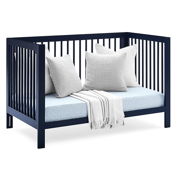 Delta Children babyGap Charlie 6-in-1 Convertible Crib + Brannan Bear Bookcase with Bins + Brannan Bear Wall Shelf with 4 Hooks, Navy (Bundle) - LeafyLoom