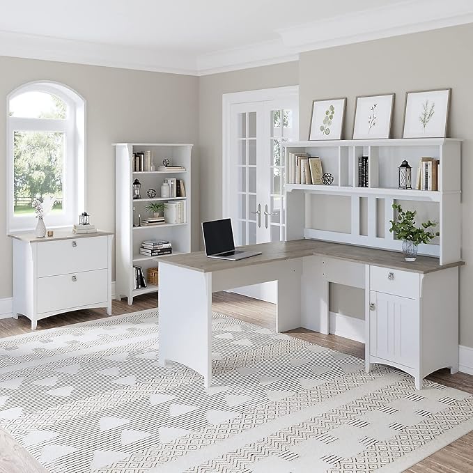 Salinas Casual Hutch for L-Shaped Desk, Pure White - LeafyLoom