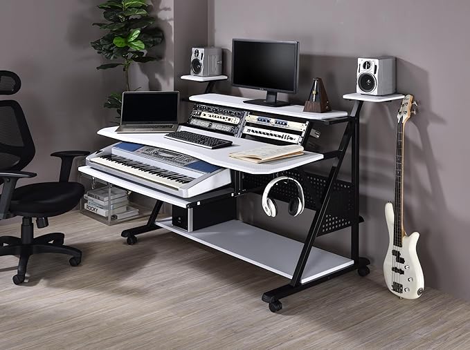 NicBex Laik-DW-00055-DX Desks, 67" W x 38" D x 42" H, White+Black - LeafyLoom