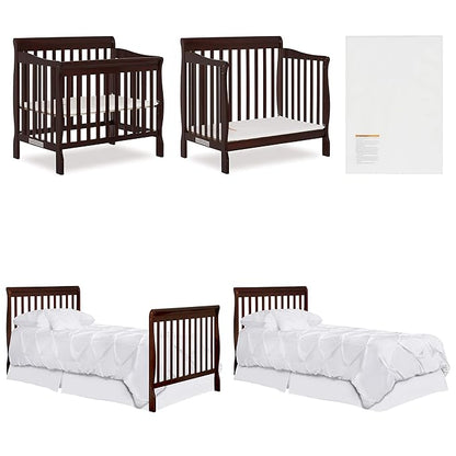 Nursery Essentials Bundle of Dream On Me Aden Convertible 4-in-1 Mini Crib, Dream On Me Ashton Changing-Table, with a Dream On Me Sunset 3” Extra Firm Fiber Portable Crib Mattress - LeafyLoom