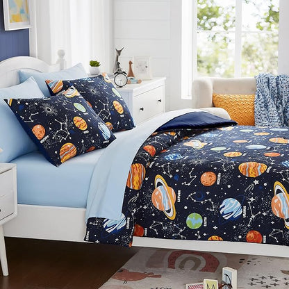 Twin Comforter Set with Sheets - 5 Pieces Kids Twin Bedding Sets, Glow in The Dark Space Twin Bed in a Bag with Comforter, Sheets, Pillowcase & Sham - LeafyLoom