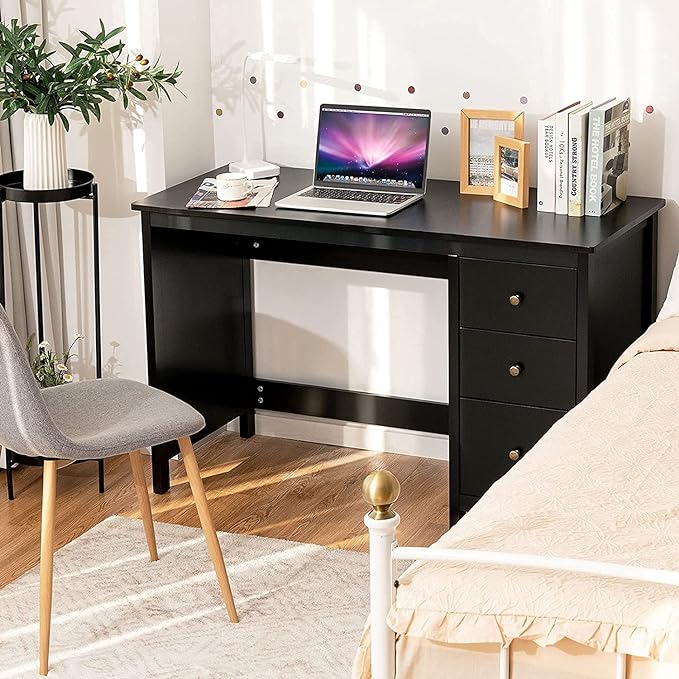 3-Drawer Computer Desk, Black - LeafyLoom