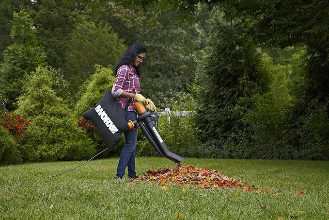 WORX WG509 TRIVAC 12 Amp 3-in-1 Electric Leaf Blower/Leaf Vacuum/Mulcher, Metal Impeller for Fine Mulching - LeafyLoom