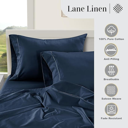 LANE LINEN Luxury 100% Egyptian Cotton Bed Sheets - 1000 Thread Count 4-Piece Full Sheets Set, Long Staple Cotton Bedding Sheets, Sateen Weave, Hotel Sheets, Fits Upto 16" Mattress - Estate Blue - LeafyLoom