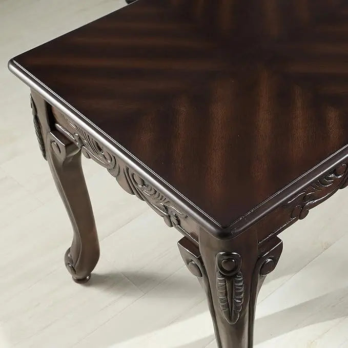 Roundhill Furniture Traditional Ornate Detailing Wood Coffee Table, Dark Cherry - LeafyLoom