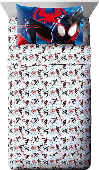 Marvel Spiderman Across The Spider-Verse Glitch 5 Piece Twin Size Bed Set - includes Comforter & Sheet Set Bedding - Super Soft Fade Resistant Microfiber (Official Product) - LeafyLoom