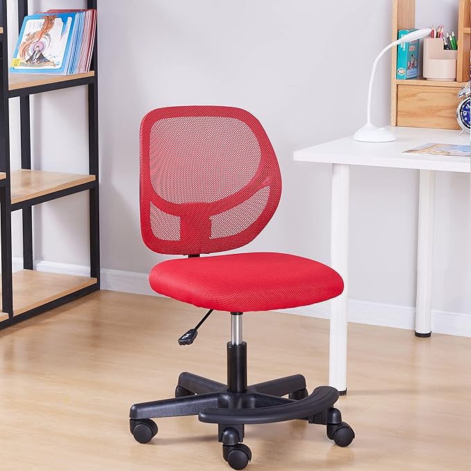 Amazon Basics Kids Adjustable Mesh Low-Back Swivel Study Desk Chair with Footrest, Red - LeafyLoom