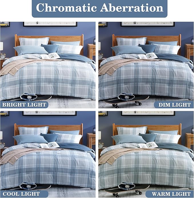 Light Blue Bedding Sets Full, Plaid Full Size Comforter Sets for Boys & Girls,Classic Homestead-style Comforter Full Size with Full Size Bed Sheets and Comforter Set - LeafyLoom