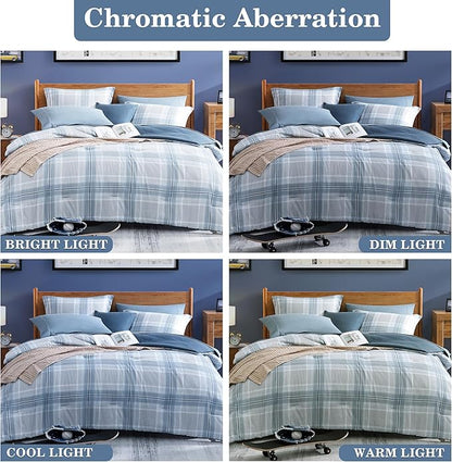 Light Blue Twin Bed Set, Plaid Twin XL Comforter Set for Boys & Girls,Classic Homestead-style Twin Comforter Set with Sheets and Comforter Set - LeafyLoom