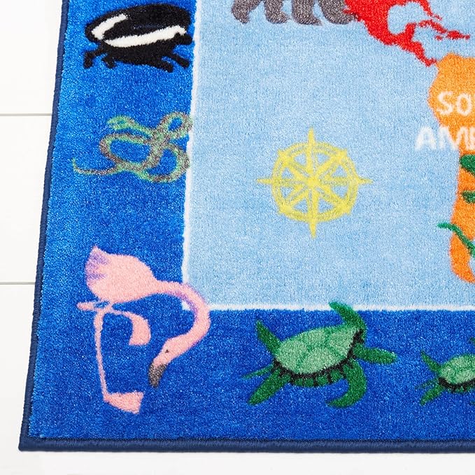 Eric Carle Elementary World Map Kids Machine Washable Area Rug Blue/Red, 35"x51" - LeafyLoom