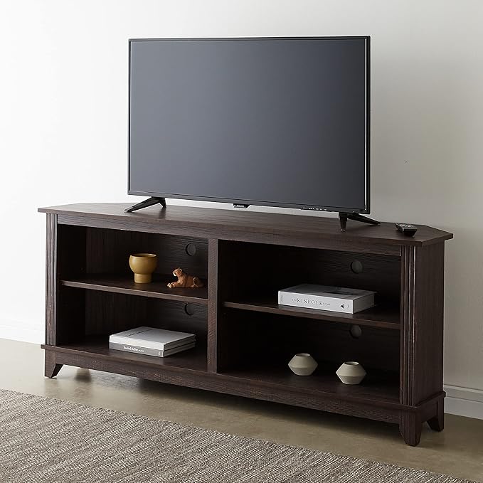 ROCKPOINT 58inch Corner TV Stand ,Home Living Room Storage Console, Entertainment Center, TV Console Table ,Espresso - LeafyLoom