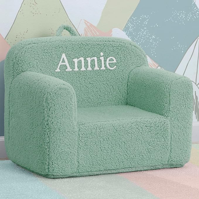 Delta Children Personalized Sherpa Cozee Chair - Customize with Name – Foam Kids Chair for Ages 18 Months and Up, Sage - LeafyLoom