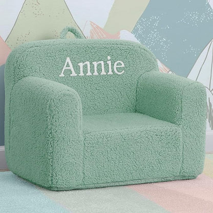 Delta Children Personalized Sherpa Cozee Chair - Customize with Name – Foam Kids Chair for Ages 18 Months and Up, Sage - LeafyLoom