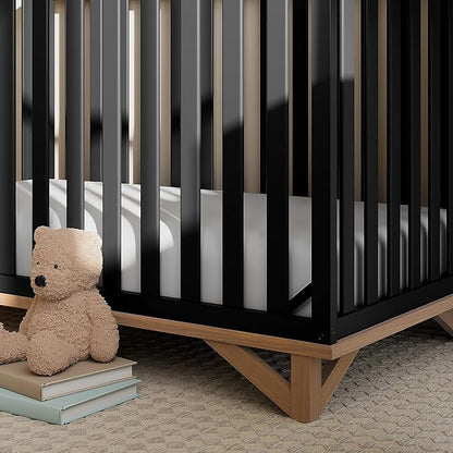 Storkcraft Santa Monica 5-in-1 Convertible Crib (Black with Vintage Driftwood) – GREENGUARD Gold Certified, Modern Design, Two-Tone Baby Crib, Converts to Toddler Bed, Daybed and Full-Size Bed - LeafyLoom