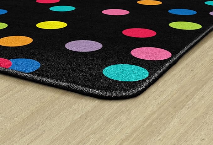 Flagship Carpets Schoolgirl Style Just Teach Rainbow Polka Dots Classroom Area Rug for Indoor Classroom Learning or Kid Bedroom Educational Play Mat, 5'x7'6", Multi - LeafyLoom