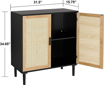 Finnhomy Sideboard Buffet Cabinet, Kitchen Storage Cabinet with Rattan Decorated Doors, Accent Liquor Cabinet for Bar, Dining Room, Hallway, Cupboard Console Table, 31.5X 15.8X 34.6 Inches - LeafyLoom