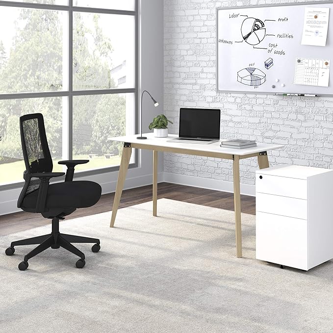 HON Basyx BSX55WPLTWH Modern Home Office Wood Computer Desk, 55", White - LeafyLoom