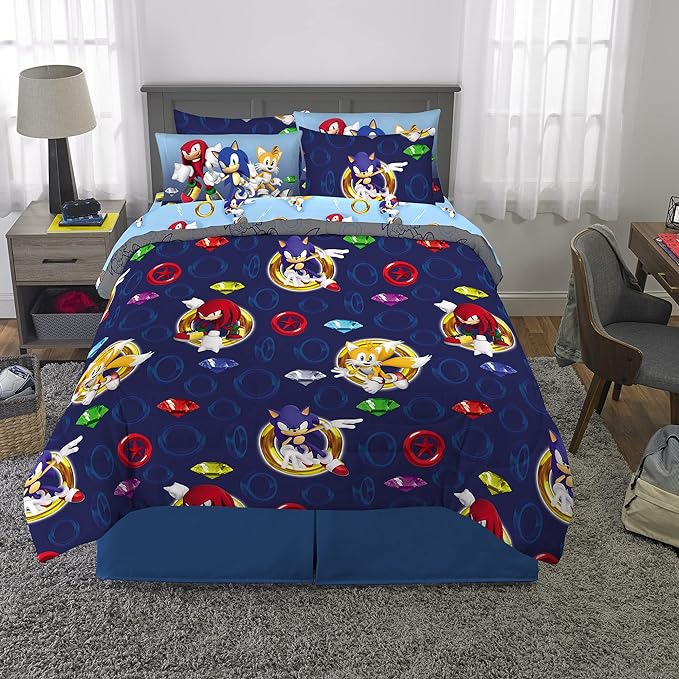 Franco Kids Bedding Super Soft Comforter and Sheet Set with Sham, 7 Piece Full Size, Sonic The Hedgehog - LeafyLoom