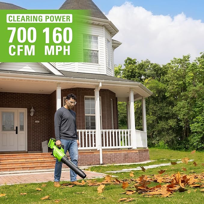 Greenworks 40V (160 MPH / 700 CFM) Cordless Brushless Axial Leaf Blower, 8.0Ah Battery and Charger Included - LeafyLoom