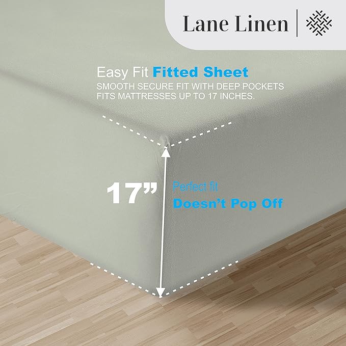 LANE LINEN 100% Egyptian Cotton Bed Sheets - 1000 Thread Count 3-Piece Twin Set Long Staple Bedding Sateen Weave Luxury Hotel Fits Upto 16" Mattress Mineral - LeafyLoom