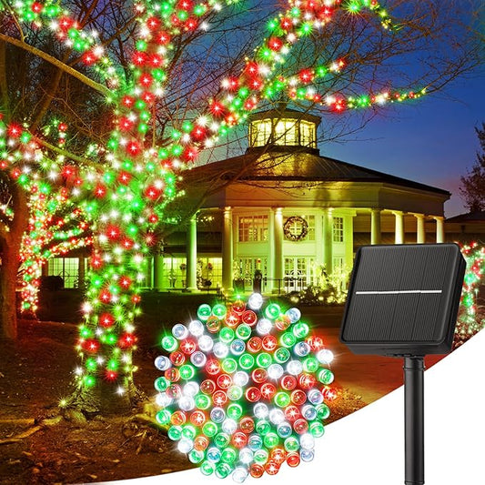 Minetom Solar Christmas Lights Outdoor Waterproof, 40FT 100 LED Solar Lights with 8 Modes, Solar Christmas Outdoor Decoration, Solar String Lights for Outside House Tree Party Yard, Red Green & White Minetom