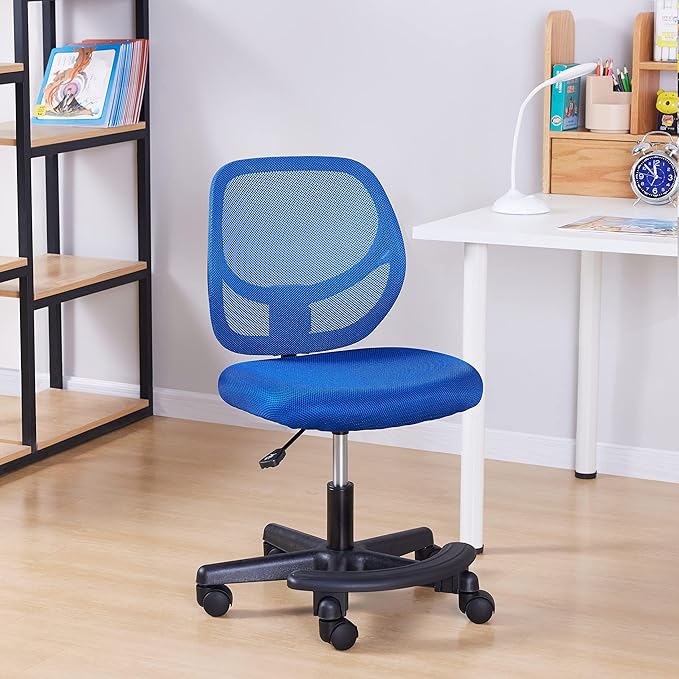 Amazon Basics Kids Adjustable Mesh Low-Back Swivel Study Desk Chair with Footrest, Blue - LeafyLoom