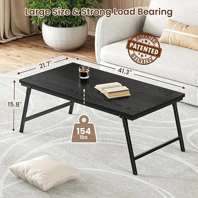 Folding Coffee Table, Leg Latches Portable Sturdy Floor Table Desk for Sitting on The Floor, No Assembly Low Coffee Table for Living Room, Home, Office, Black, 41.34L×21.65W×15.75H - LeafyLoom