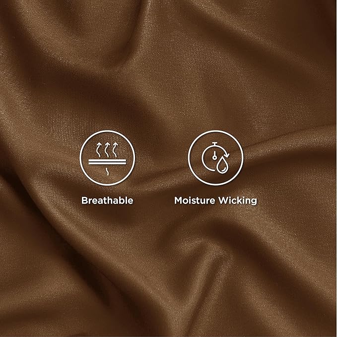 Bedsure Full Size Sheets, Cooling Sheets Full, Rayon Derived from Bamboo, Deep Pocket Up to 16", Breathable & Soft Bed Sheets, Hotel Luxury Silky Bedding Sheets & Pillowcases, Brown - LeafyLoom