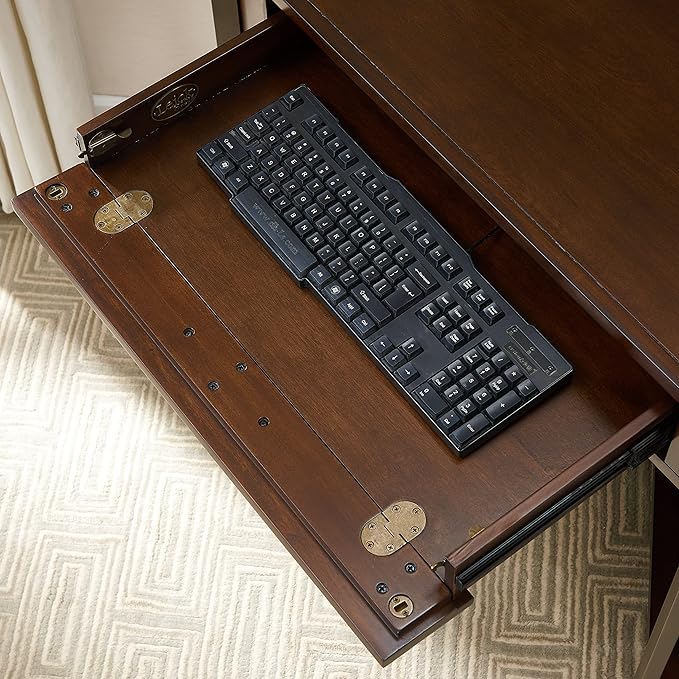 Leick Home Riley Holliday Computer Desk with Dropfront Keyboard Drawer, FURNITURE, Espresso/Gold - LeafyLoom