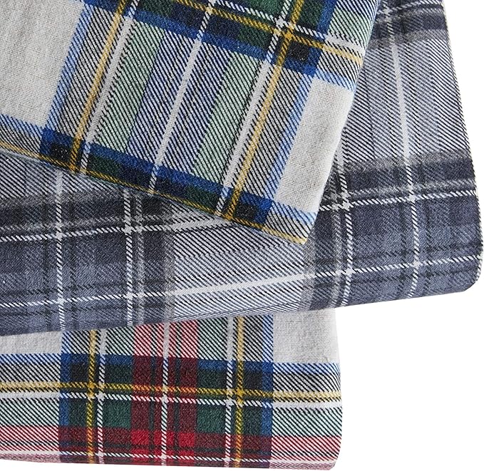 Comfort Spaces Cotton Flannel Breathable Warm Deep Pocket Sheets with Pillow Case Bedding, King, Green Plaid Scottish Plaid 4 Piece - LeafyLoom