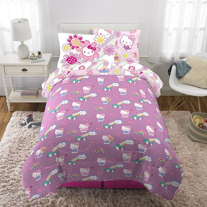 Franco Kids Bedding Super Soft Comforter and Sheet Set with Sham, 5 Piece Twin Size, Hello Kitty - LeafyLoom