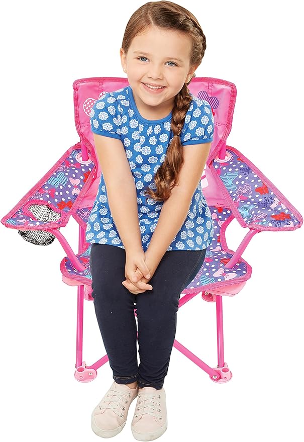 JAKKS Pacific Minnie Camp Chair for Kids, Portable Camping Fold N Go Chair with Carry Bag, Minnie - Bows - LeafyLoom