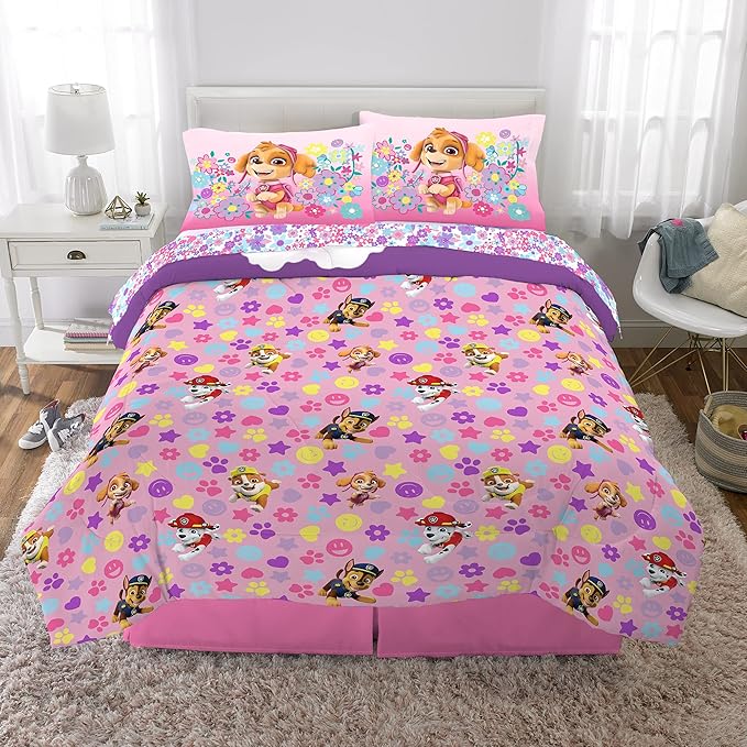 Franco Kids Bedding Super Soft Comforter and Sheet Set, 5 Piece Full Size, Paw Patrol Girls - LeafyLoom