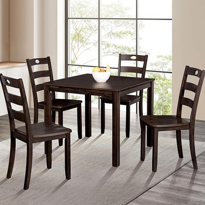 Furniture of America Burnett Wood 5-Piece Dining Room Set, Square Table and 4 Durable Slat Back Chairs with Footrest for Home Kitchen Furniture, Dinettes, Espresso - LeafyLoom