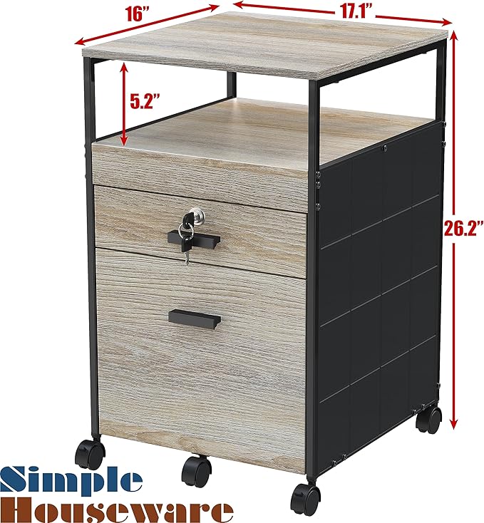 SHW Rolling File Cabinet w/ 2 Drawers & Open Shelf, Maple - LeafyLoom