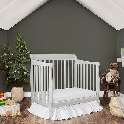 Aden 4-in-1 Convertible Mini Crib In Grey, Greenguard Gold Certified, Non-Toxic Finish, New Zealand Pinewood, With 3 Mattress Height Settings - LeafyLoom