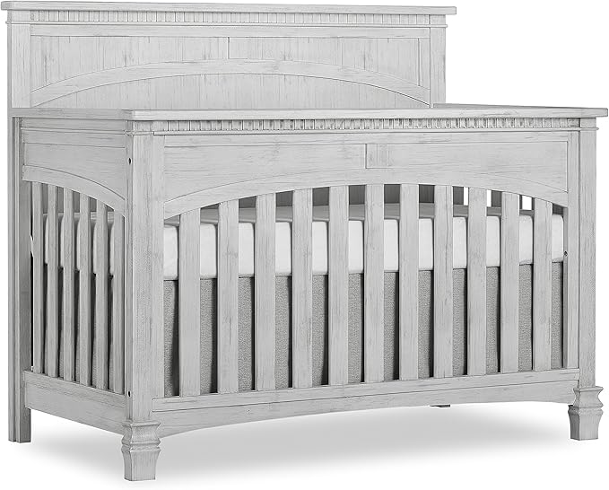 Evolur Santa Fe 5-in-1 Convertible Crib in Antique Mist, Greenguard Gold Certified, Features 3 Mattress Heights, Wooden Nursery and Bedroom Furniture, Baby Crib - LeafyLoom