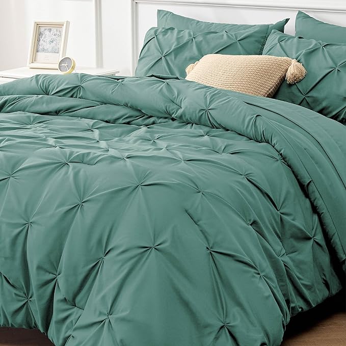 Bedsure Full Size Comforter Sets - Bedding Sets Full 7 Pieces, Bed in a Bag Bed Sets with Comforter, Sheets, Pillowcases & Shams, Adult & Kids Bedding (Graysih Green) - LeafyLoom