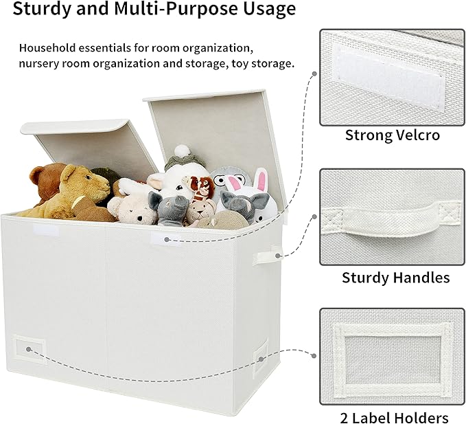 GRANNY SAYS Large Storage Bins with Lids, Foldable Storage Chest with Handles, Stuffed Animal Storage for Playroom, Living Room, Pearl White - LeafyLoom