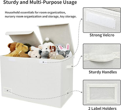 GRANNY SAYS Large Storage Bins with Lids, Foldable Storage Chest with Handles, Stuffed Animal Storage for Playroom, Living Room, Pearl White - LeafyLoom