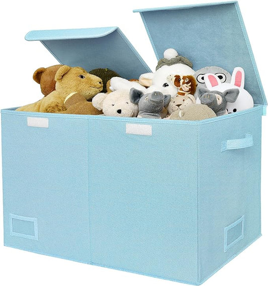 GRANNY SAYS Toy Chest with Lids, Foldable Toy Storage Organizer with Handles, Stuffed Animal Storage for Nursery Room Playroom, Living Room, Large Toy Box for Boys and Girls, Light Blue - LeafyLoom